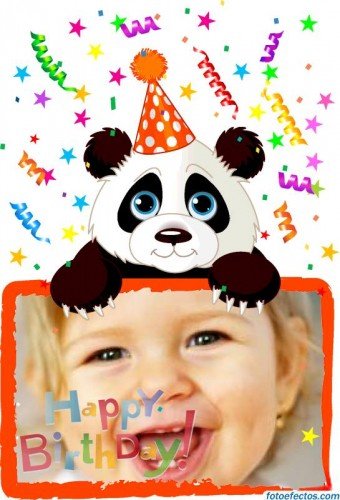 Fotomontaje infantil de cumpleaños con oso panda